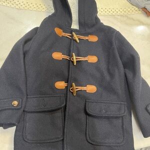 Kids Black Duffle Coat with Tan Accents